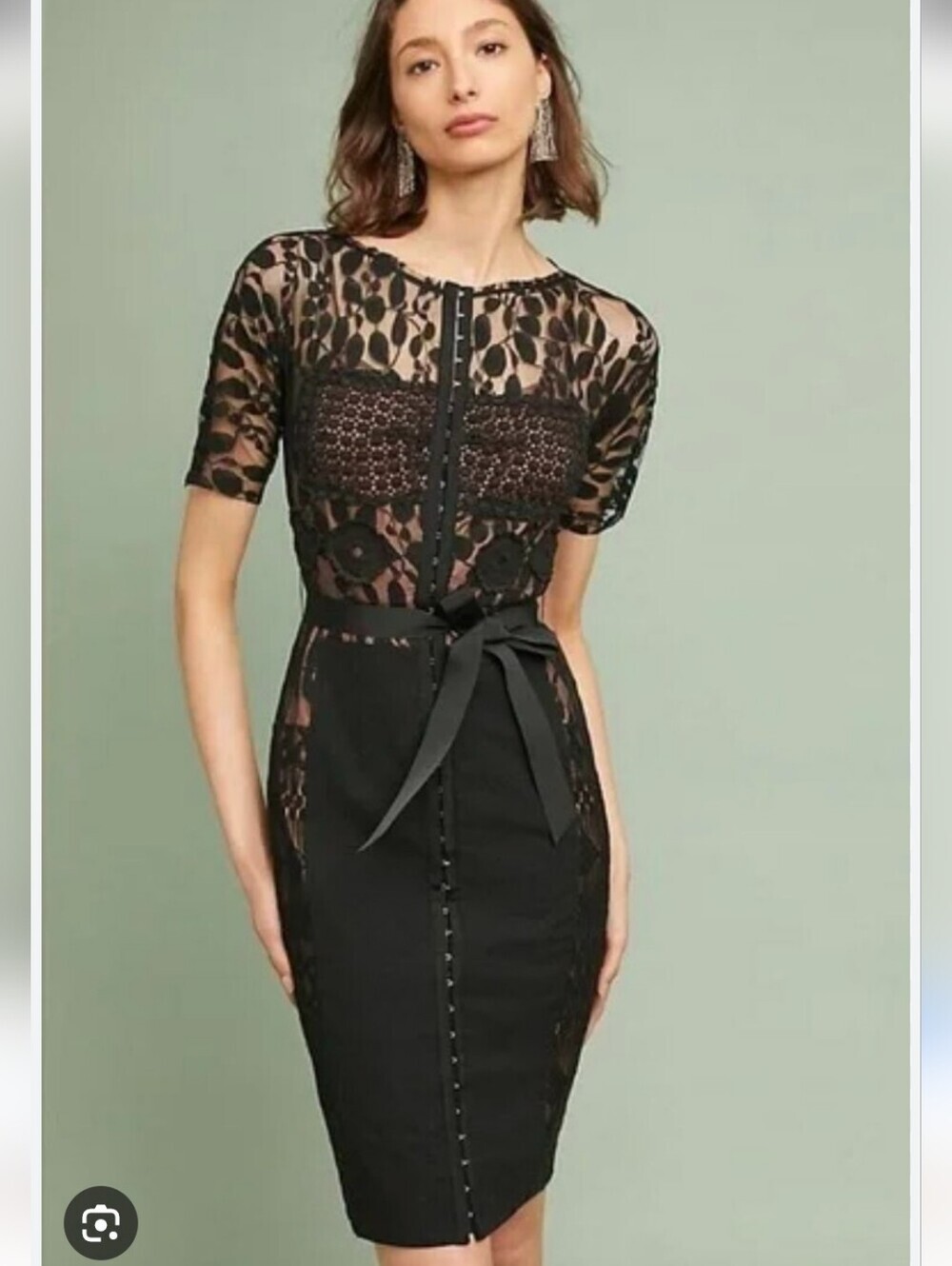 Beguile By Byron Lars Black Lace Carissima Sheath Dress Sz 8P Nude Lining Gothic - Picture 3 of 11